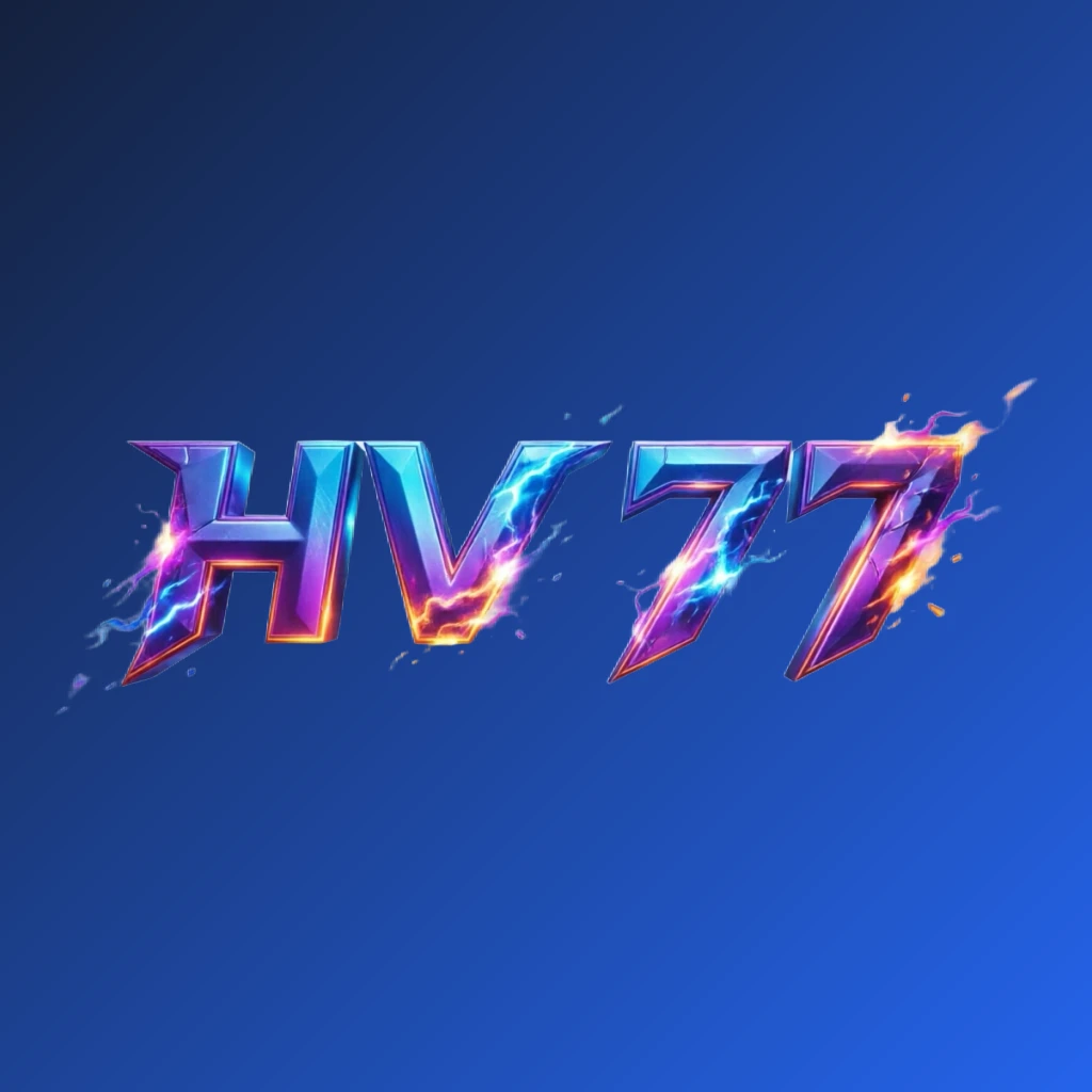 HV 77 bold gaming logo with strong 3D lettering in energetic colors, modern esports-inspired horizontal rectangular wordmark with transparent background